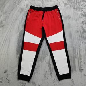 INC Pants Mens L Red White Black Lauderdale Colorblocked Jogger Faux Leather